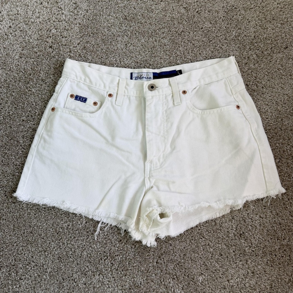 Vintage Express Bleus Denim Shorts Womens 7/8 28W White Cut Off Frayed Summer